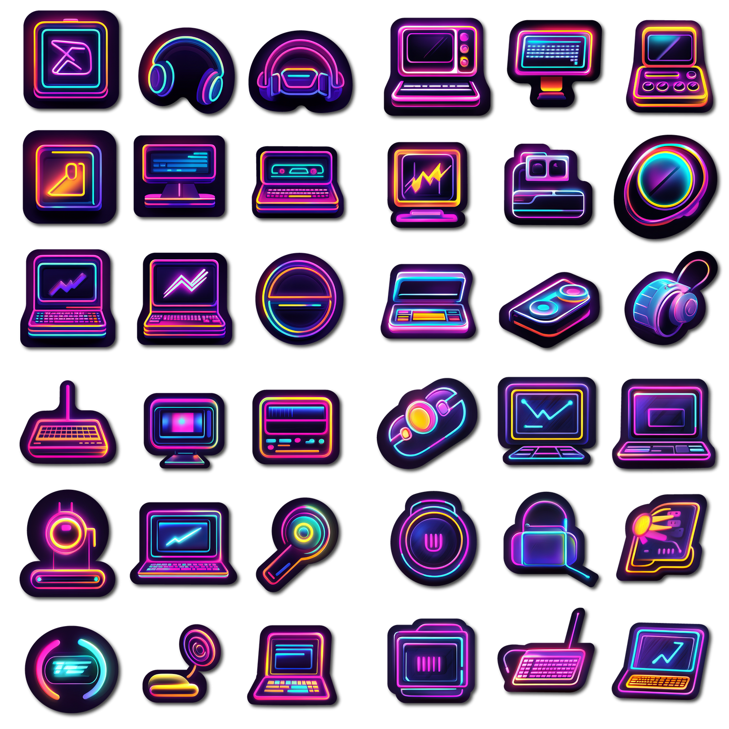 36 Neon Pop Retro Icons