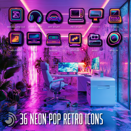 36 Neon Pop Retro Icons