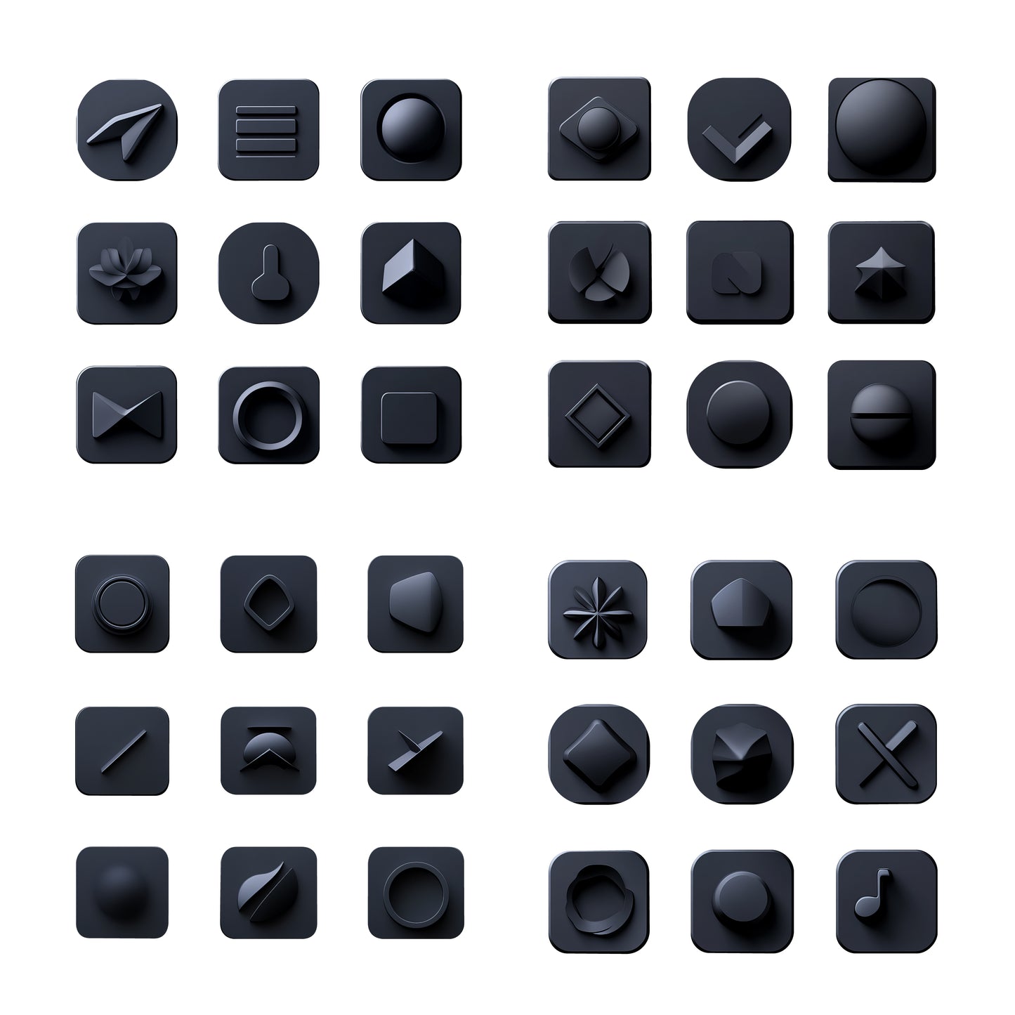 36 All black modern and sleek desktop icons.