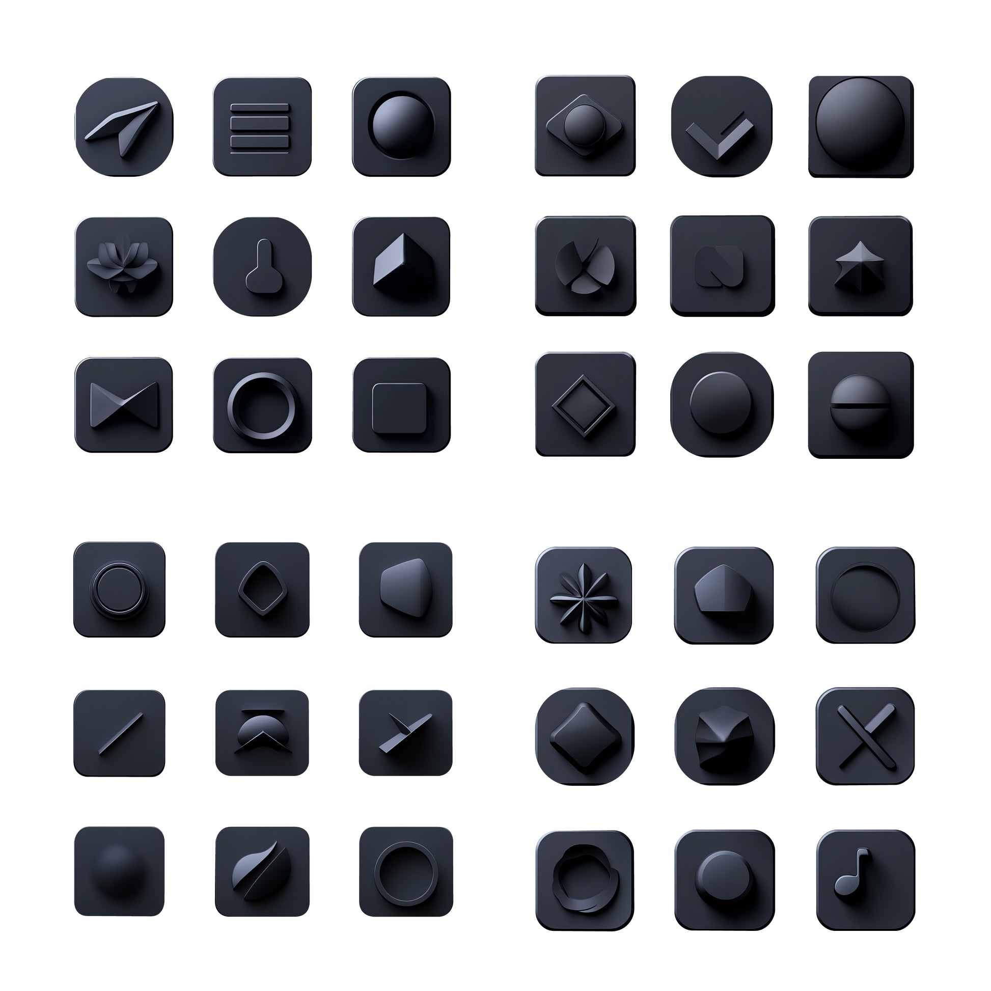 36 All black modern and sleek desktop icons.