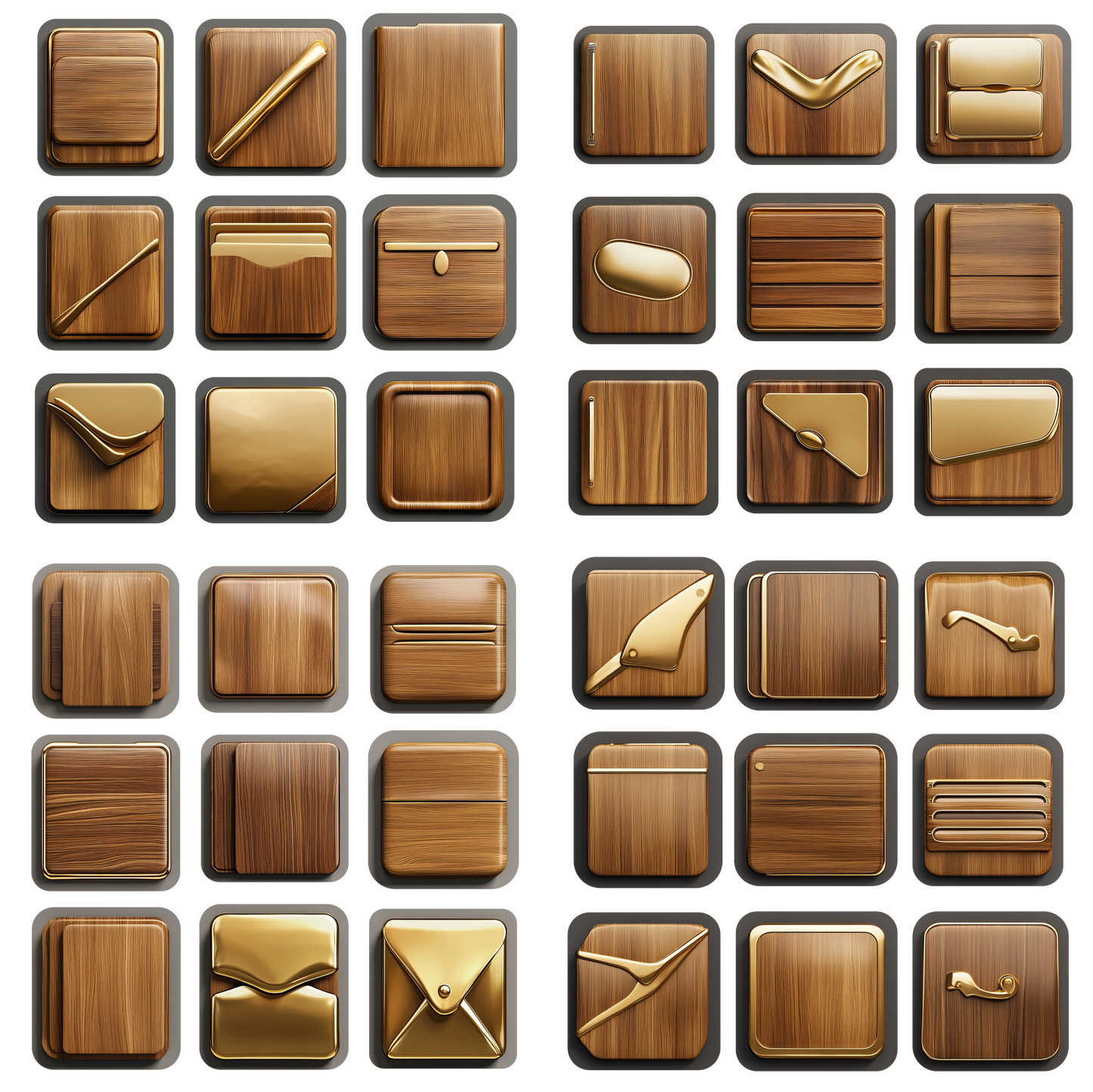 36 Wood and Gold Accent Icons